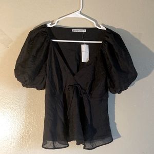 NWT Abercrombie and Fitch Bell Short Sleeve Babydoll Tie Blouse Women Size Small